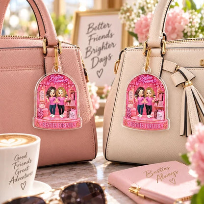 Personalized Besties Forever Acrylic Ornament, Linked Friends in a Pink Boutique, Creative Friendship Gift