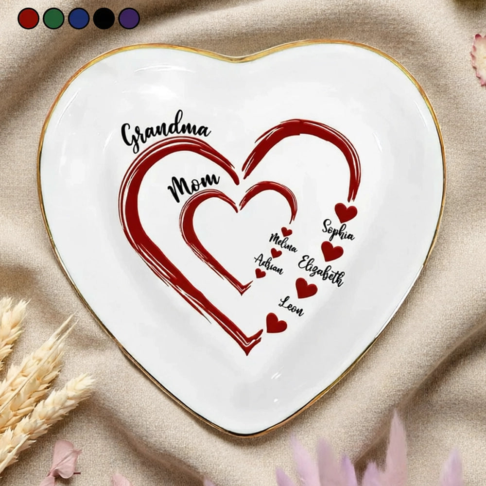 Personalized Heart Jewelry Dish Ring Holder for Mom Grandma, Sweet Family Keepsake Tray, Unique Gift