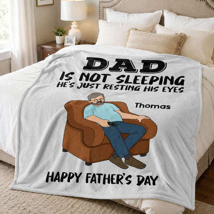 Personalized Fleece Blanket, Resting His Eyes Armchair Dad Cartoon, Unique Father's Day Gift for Dad