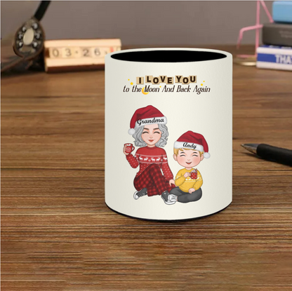 Cute Grandma Granddaughter Grandson Crossed Leg Personalized Cup or Ornament or Keychain or Plaque or Piggy Bank or Lamp or Stationery