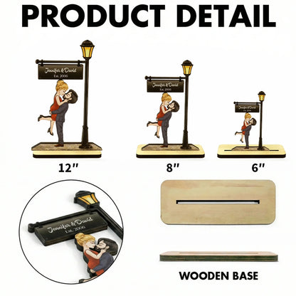 Personalized 2-Layer Wooden Plaque Kissing Couple Under Street Lamp - Romantic Home Display, Unique Gift for Wife or Husband