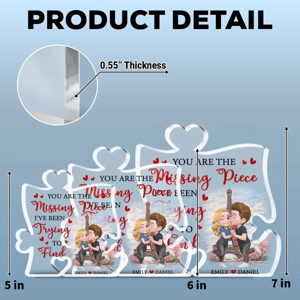 Personalized Puzzle Acrylic Block Plaque You Are The Missing Piece Cute Cartoon Couple Kissing, Unique Anniversary Gift