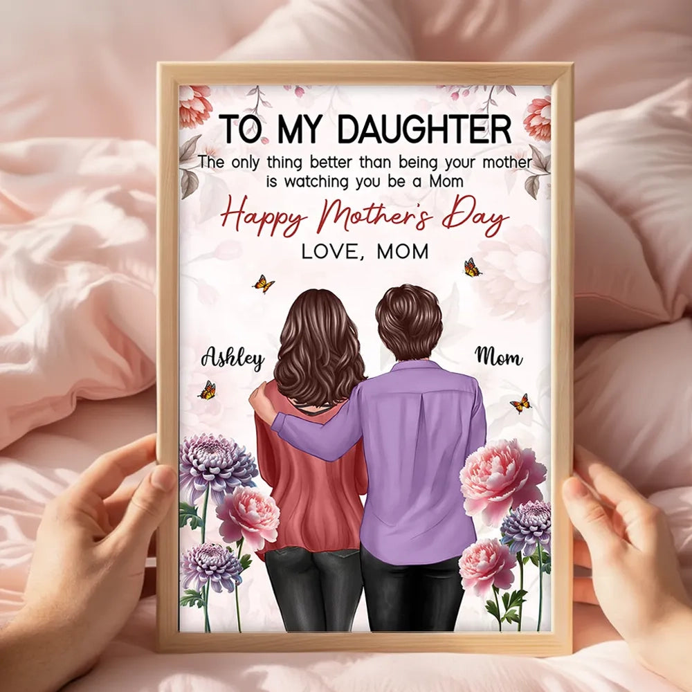 Personalized Mother's Day Gift for Daughter, Custom Mother & Daughter Hug Wall Art, Watching You Be a Mom Canvas Print Poster
