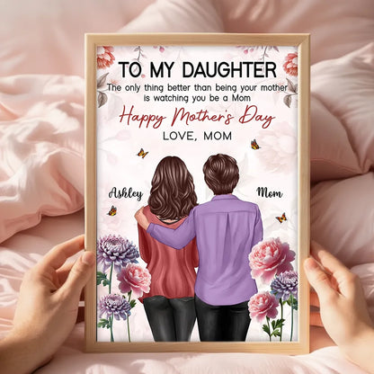 Personalized Mother's Day Gift for Daughter, Custom Mother & Daughter Hug Wall Art, Watching You Be a Mom Canvas Print Poster