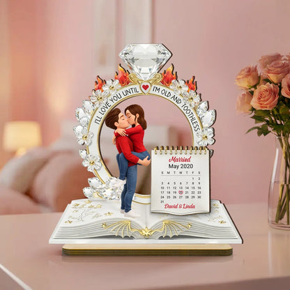 Personalized 2-Layer Wooden Plaque Kissing Couple with Ring Design for Bedroom Decor, Unique Anniversary Gift for Him or Her