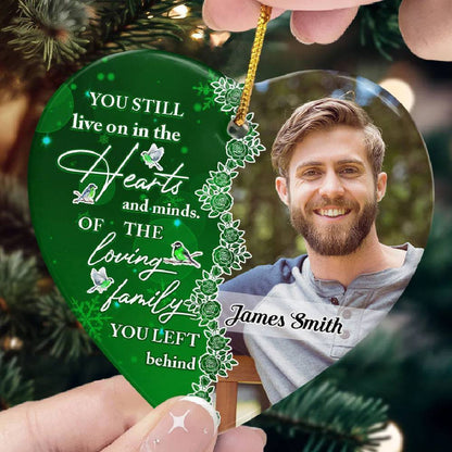 Acrylic Ornament Memorial Heart - Custom Photo, Deep Red Floral, Holiday Tree Keepsake - Unique Gift for Family