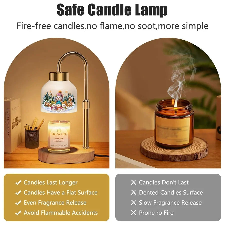 Personalized Candle Warmer Lamp, Grandma and Grandkids Snowman Scene, Unique Christmas Gift for Grandma