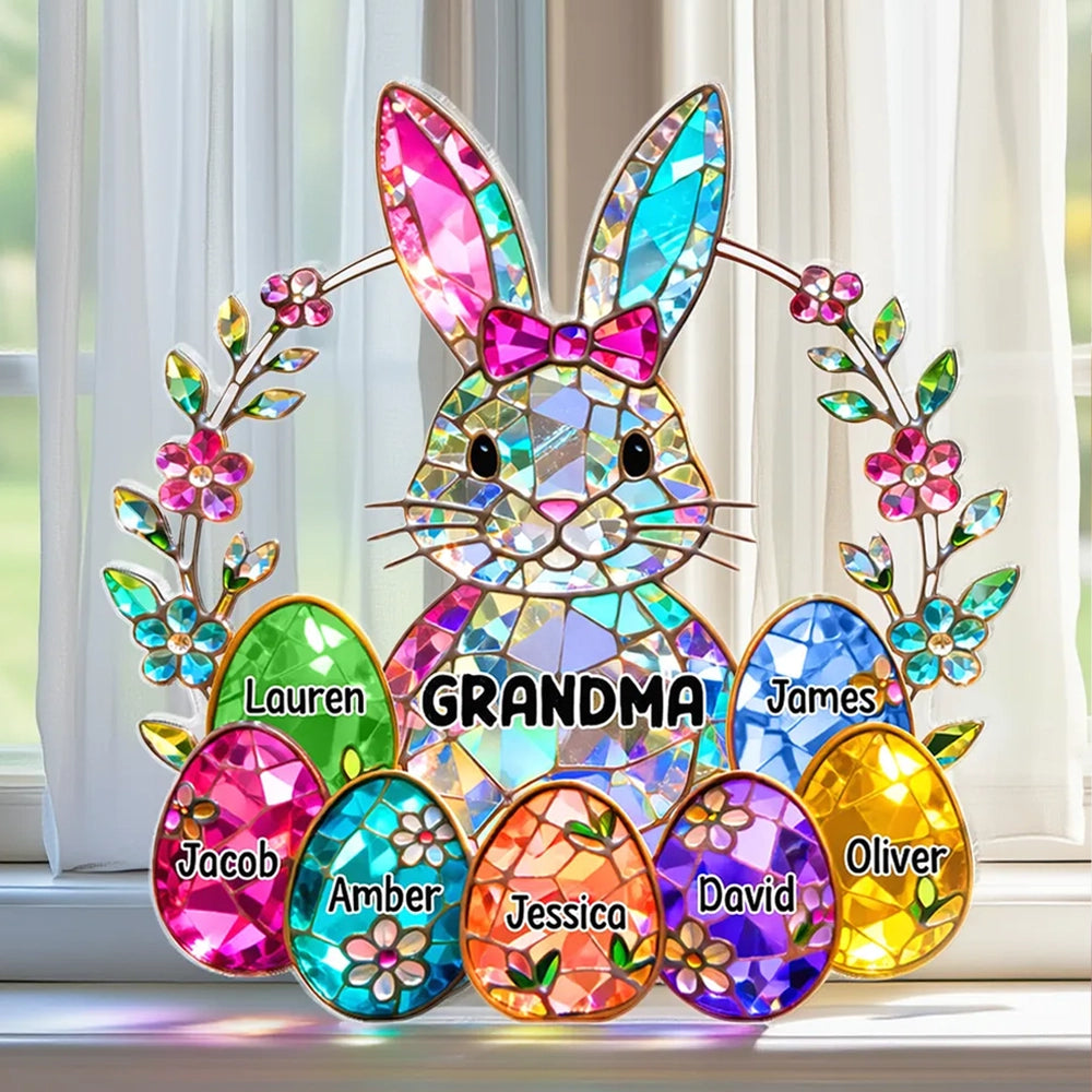 Personalized Bunny Grandma Shaped Acrylic Block Plaque, Spring Shelf Decor, Unique Easter Gift for Grandma
