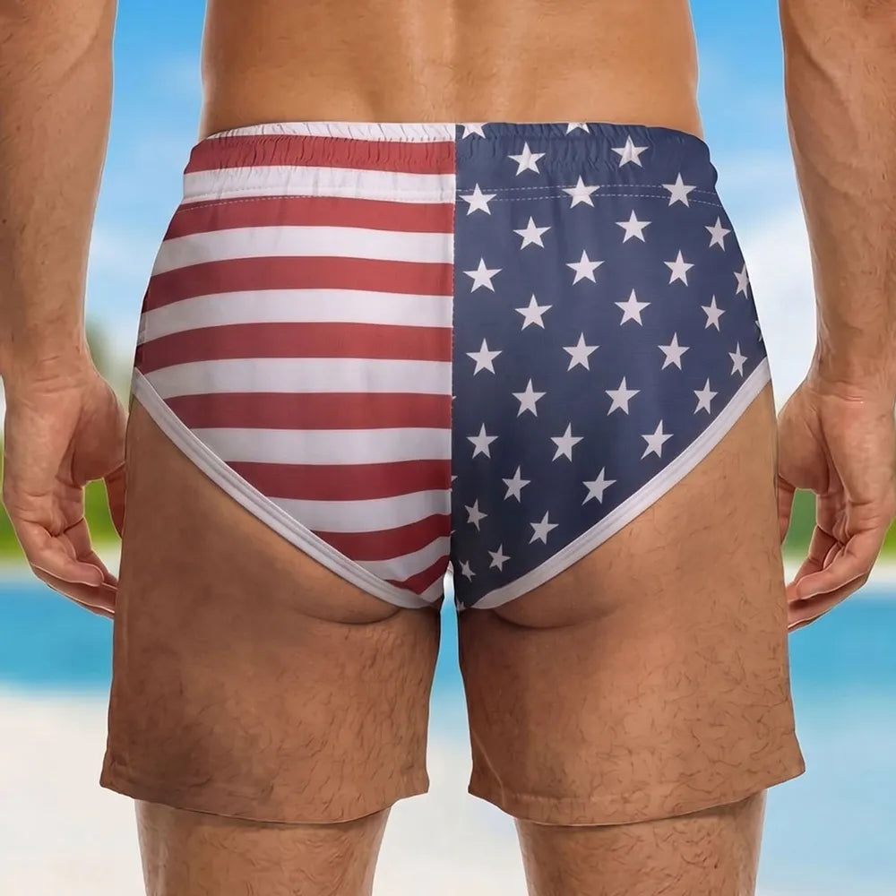 Men's Beach Shorts With Custom USA Flag Style, Creative Gift For Beach Trips & Pool Party Fun