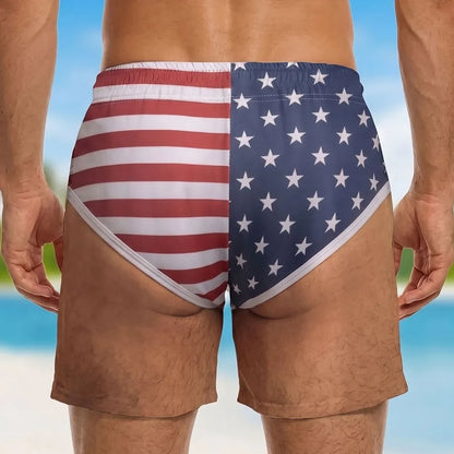 Men's Beach Shorts With Custom USA Flag Style, Creative Gift For Beach Trips & Pool Party Fun