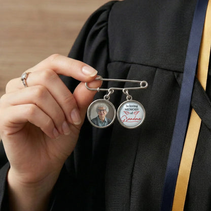 In Loving Memory of Grandma Alloy Charm Lapel Pin With Custom Photo - Heartwarming Memorial Gift