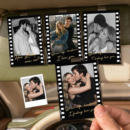 Wooden Car Hanger Personalized Photo Film Strip, Romantic Couple Keepsake for the Rearview Mirror, Thoughtful Gift for Partner