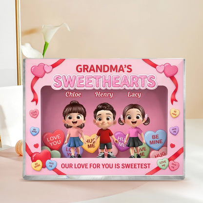 Personalized Rectangle Acrylic Block Plaque for Grandma, Sweet Grandkids Candy Hearts Design, Unique Gift for Her