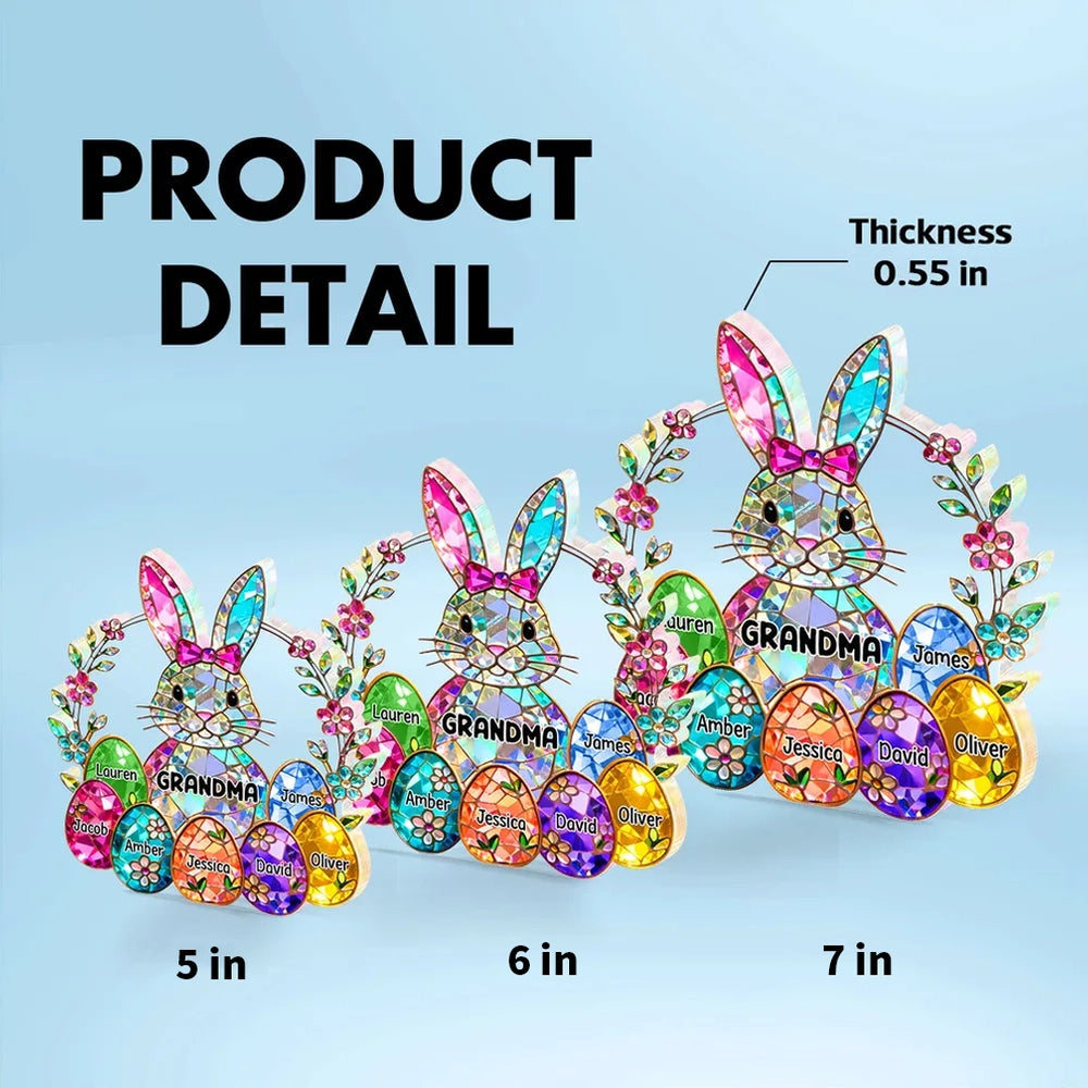 Personalized Bunny Grandma Shaped Acrylic Block Plaque, Spring Shelf Decor, Unique Easter Gift for Grandma