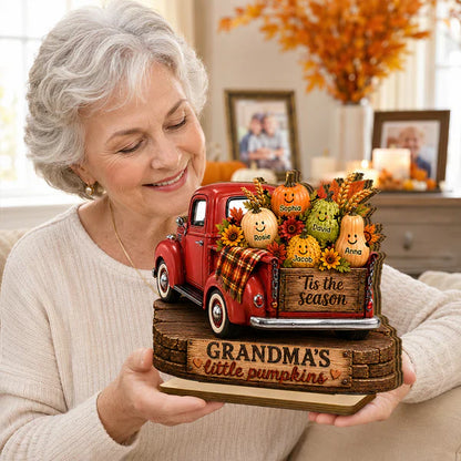 Personalized Wooden Plaque, Grandma's Little Pumpkins Red Truck Fall Decor, Unique Gift for Grandma