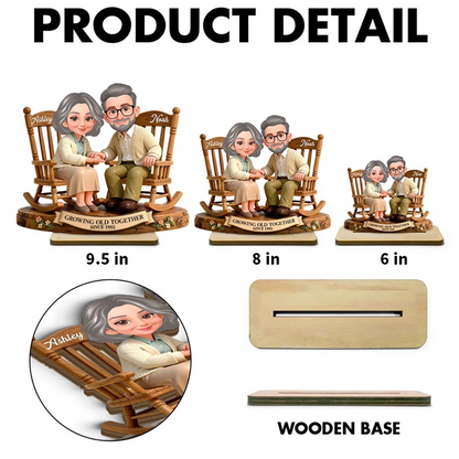 Personalized 2-Layer Wooden Plaque with Couple Holding Hands in Rocking Chairs, Sweet Keepsake Decor, Unique Gift for Wife or Husband