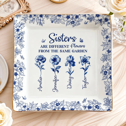 Personalized Sisters Jewelry Dish, Custom Floral Vanity Decor, Unique Gift for Sister, Sweet Daily Keepsake