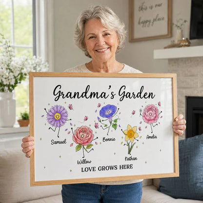 Personalized Grandma's Garden Canvas With Soft Floral Doodles, Unique Gift For Grandma & Home Decor