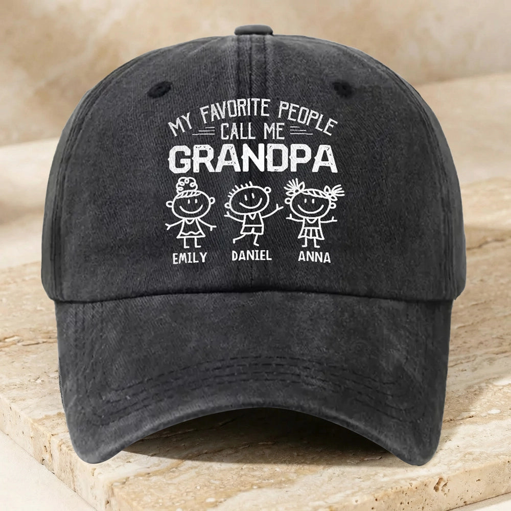 Personalized Washed Denim Baseball Cap for Grandpa, My Favorite People Call Me Grandpa, Unique Custom Gift for Family Pride