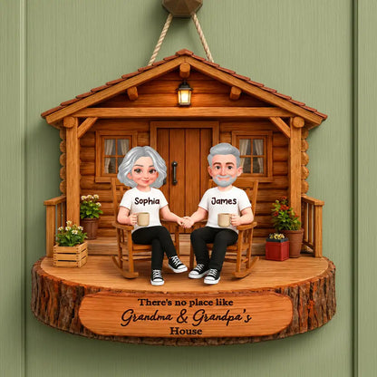 Personalized Wooden Sign for Grandma & Grandpa's House, Cozy Rocking Chair Scene, Creative Family Gift