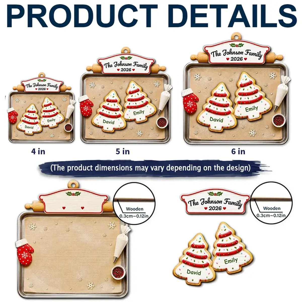2-Layer Wooden Ornament, Personalized Family Tree Cookies in Warm Red & Green, Creative Gift for Parents