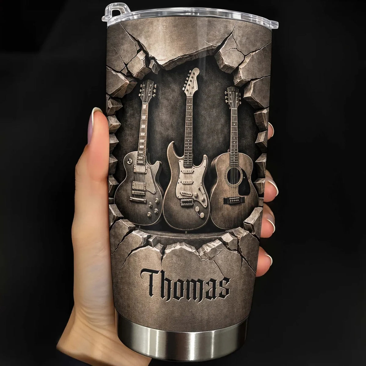 Personalized Insulated Travel Tumbler, Guitar Tribute for Daily Coffee, Creative Gift for Dad or Friend