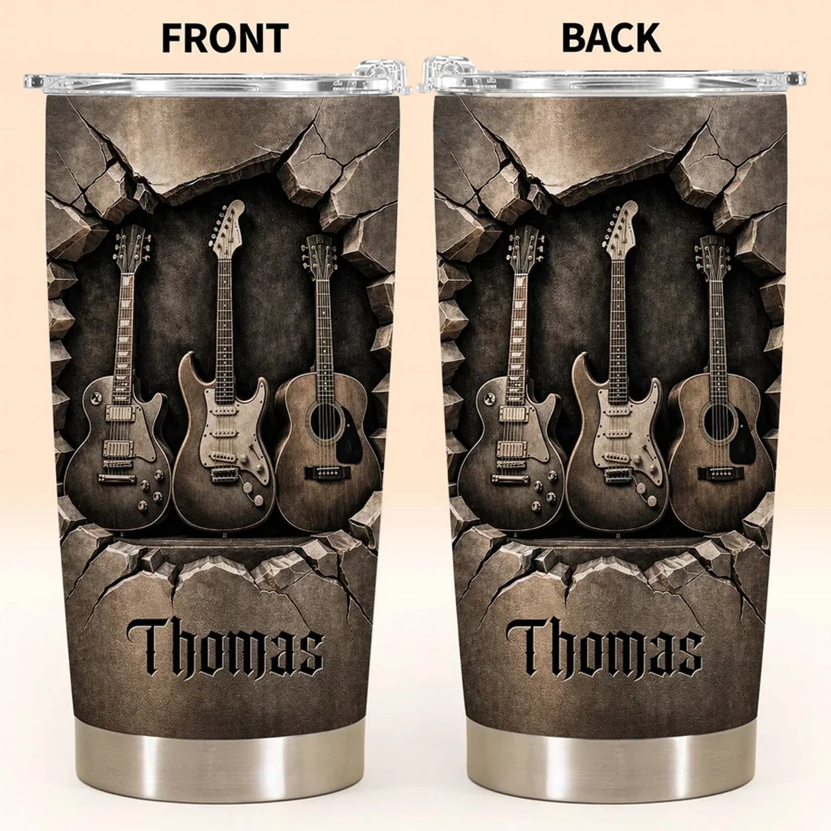 Personalized Insulated Travel Tumbler, Guitar Tribute for Daily Coffee, Creative Gift for Dad or Friend