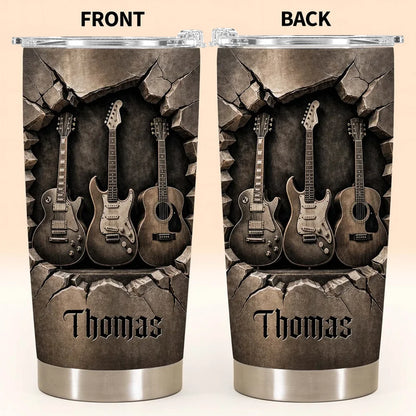 Personalized Insulated Travel Tumbler, Guitar Tribute for Daily Coffee, Creative Gift for Dad or Friend