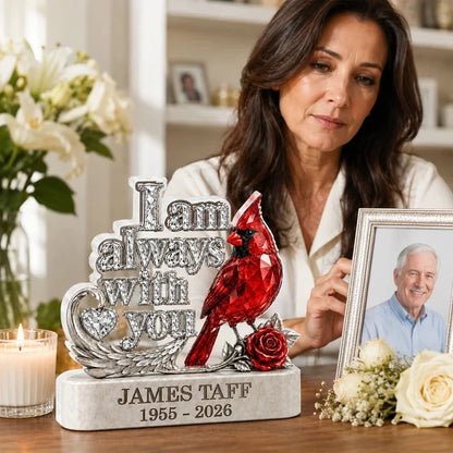 Personalized I Am Always With You Shaped Acrylic Block Plaque, Silver and Red Cardinal Keepsake, Creative Family Gift