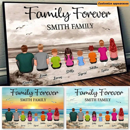 Retro Vintage Family Sitting Beach Landscape Personalized Horizontal Poster or Canvas