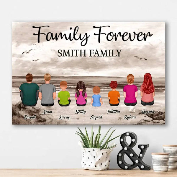 Retro Vintage Family Sitting Beach Landscape Personalized Horizontal Poster or Canvas