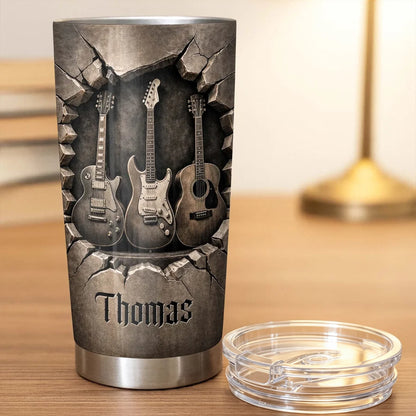 Personalized Insulated Travel Tumbler, Guitar Tribute for Daily Coffee, Creative Gift for Dad or Friend