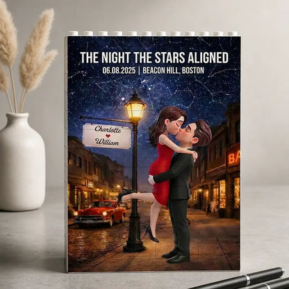 Personalized Building Brick Puzzle With Kissing Couple, Starry Night Unique Creative Gift for Couple