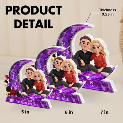 Personalized Shaped Acrylic Block Plaque Moon Couple Decor 'I Love You to the Moon and Back' Unique Romantic Gift