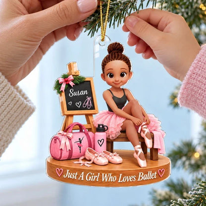 Personalized Acrylic Ornament, Seated Pink Ballerina Christmas Decor, Unique Gift for Daughter or Granddaughter