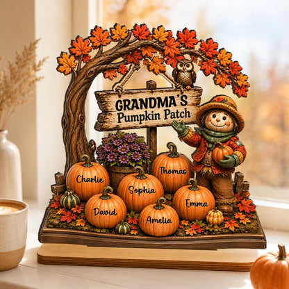 Personalized 2-Layer Wooden Plaque, Grandma's Pumpkin Patch Fall Decor, Unique Gift for Grandma