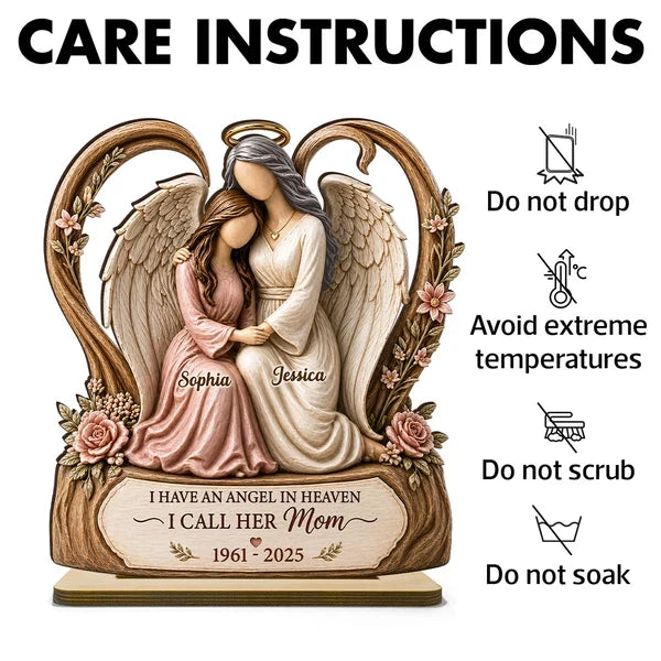 Personalized 2-Layer Wooden Plaque, Warm Angel and Daughter Embrace, Unique Sympathy Gift for Daughter