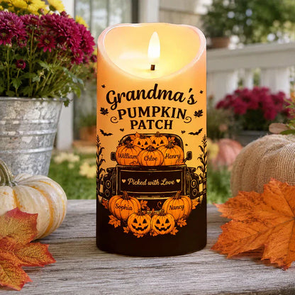 Personalized Flameless LED Candle, Grandma's Pumpkin Patch Pumpkins & Truck, Unique Gift for Grandma