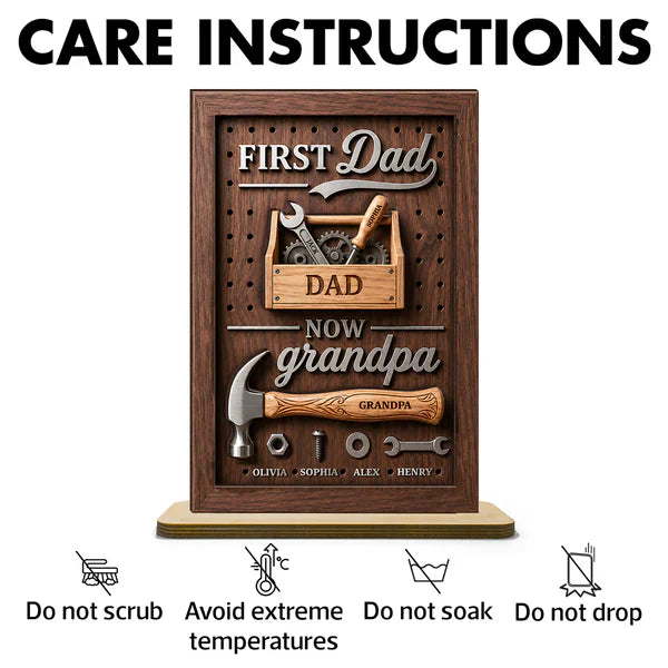 2-Layer Wooden Plaque Personalized First Dad Now Grandpa Tool Box Gift for Dad, Unique Grandpa Keepsake