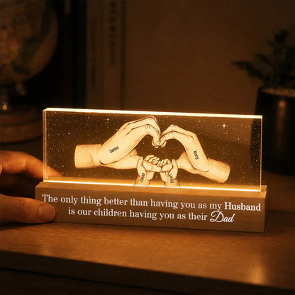 Personalized Block LED Light Plaque for Dad, Family Hands Warm Night Light, Unique Father's Day Gift