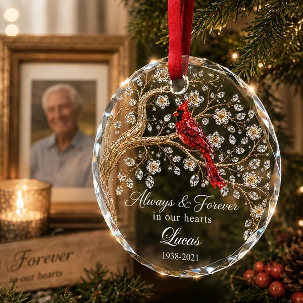 Always & Forever in Our Hearts Crystal Ornament, Personalized Remembrance, Creative Sympathy Gift for Loved Ones