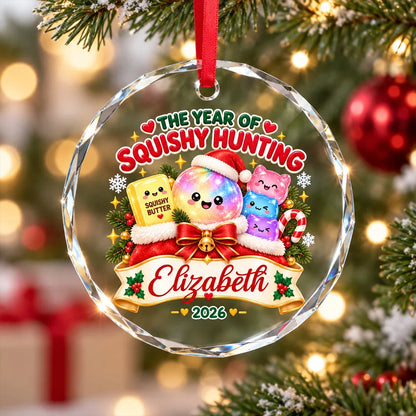 Personalized Crystal Ornament, Kawaii Squishy Hunting on a Christmas Tree, Unique Gift for Kids
