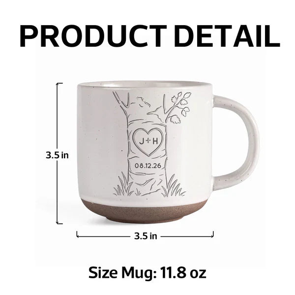 Personalized Pottery Mug, Carved Heart Tree Design, Unique Anniversary Gift for Couple