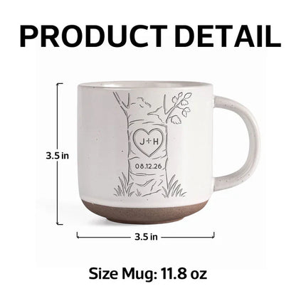Personalized Pottery Mug, Carved Heart Tree Design, Unique Anniversary Gift for Couple