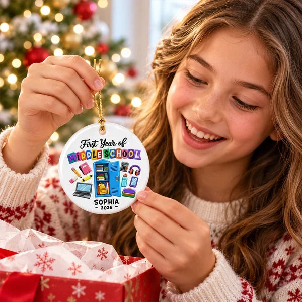 Personalized Ceramic Ornament with Colorful School Locker, Unique Christmas Gift for Middle School Students