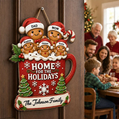 Personalized Wooden Sign, Home for the Holidays Gingerbread Scene, Creative Christmas Gift for Parents