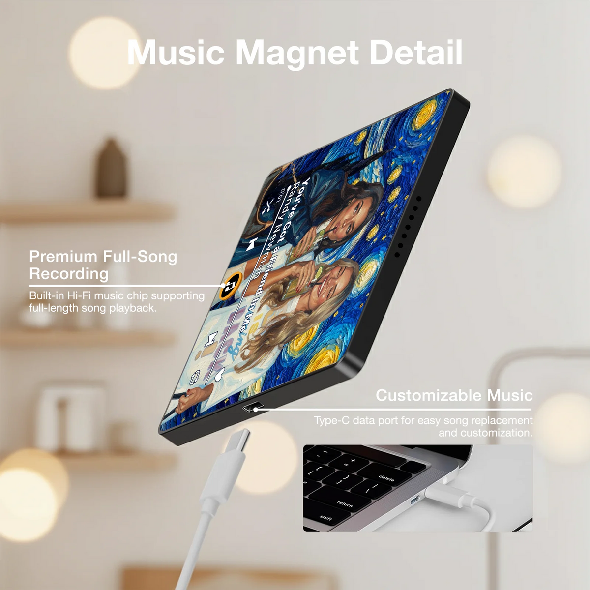 Personalized Acrylic Music Magnet, Custom Photo Song Design for Friend, Unique Gift with Starry Art