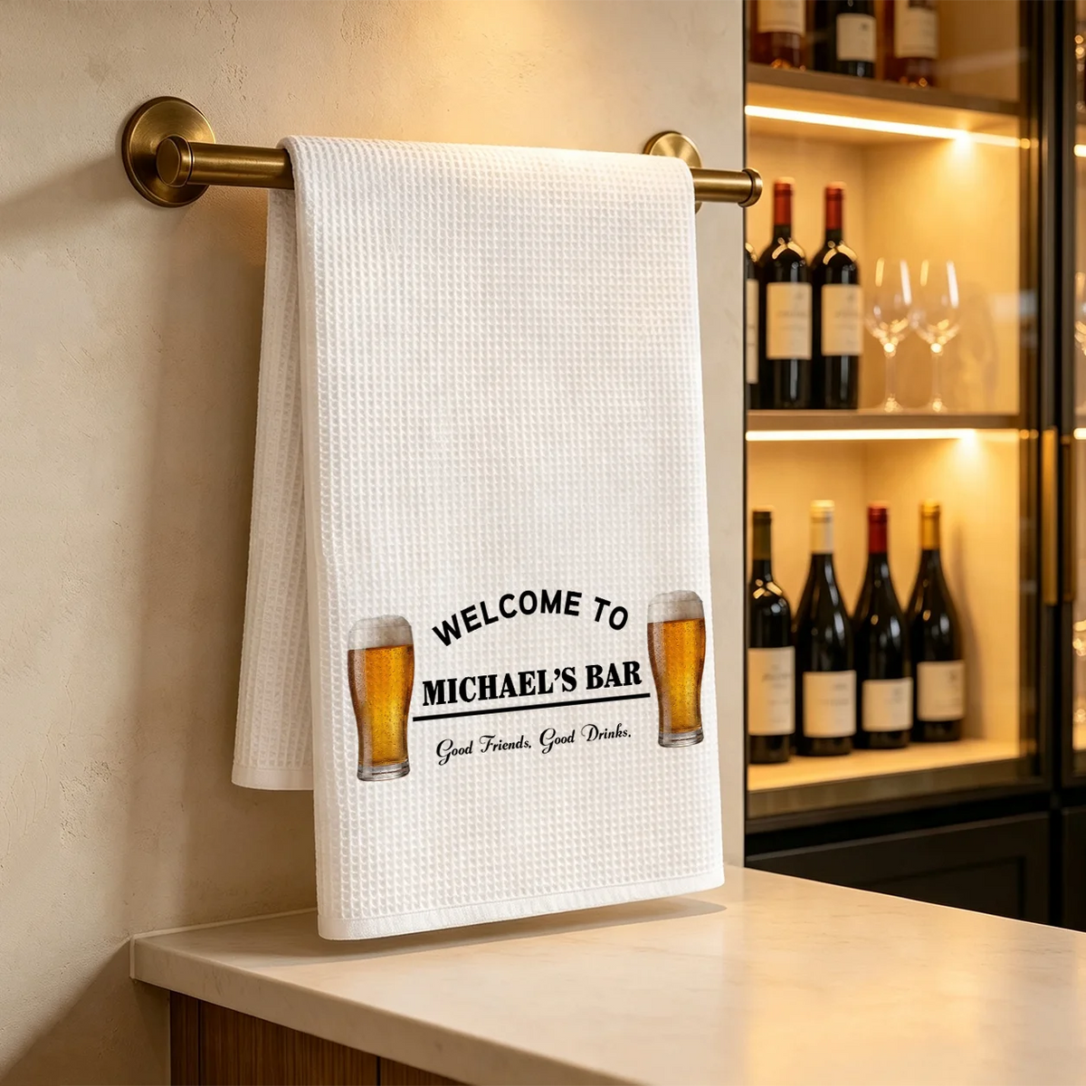Personalized Home Bar Gift, Choose a Custom Kitchen Towel or Rubber Bar Mat, Perfect for Home Bartenders