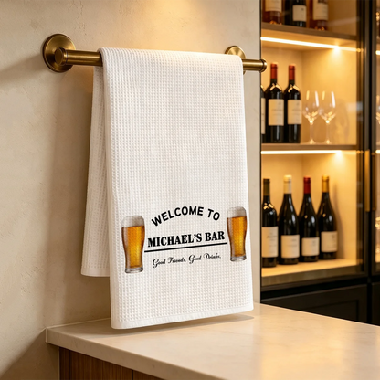Personalized Home Bar Gift, Choose a Custom Kitchen Towel or Rubber Bar Mat, Perfect for Home Bartenders