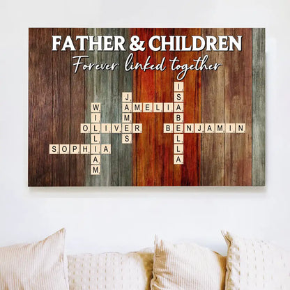 Forever Linked Together – Custom Crossword Poster for Father and Children – Creative Family Gift for Father’s Day